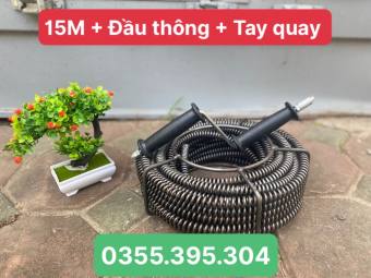 Dây thông cống 15M lò xo dùng tay quay thông tắc cống, thông bồn cầu, bồn rửa bát,.