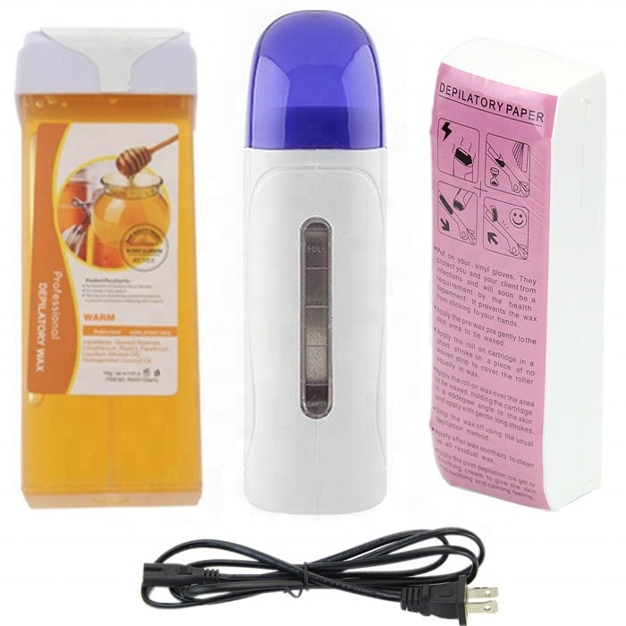Combo wax lông, Triệt lông, tẩy lông gồm máy làm nóng wax, thanh wax và bịch giấy wax 100 miếng