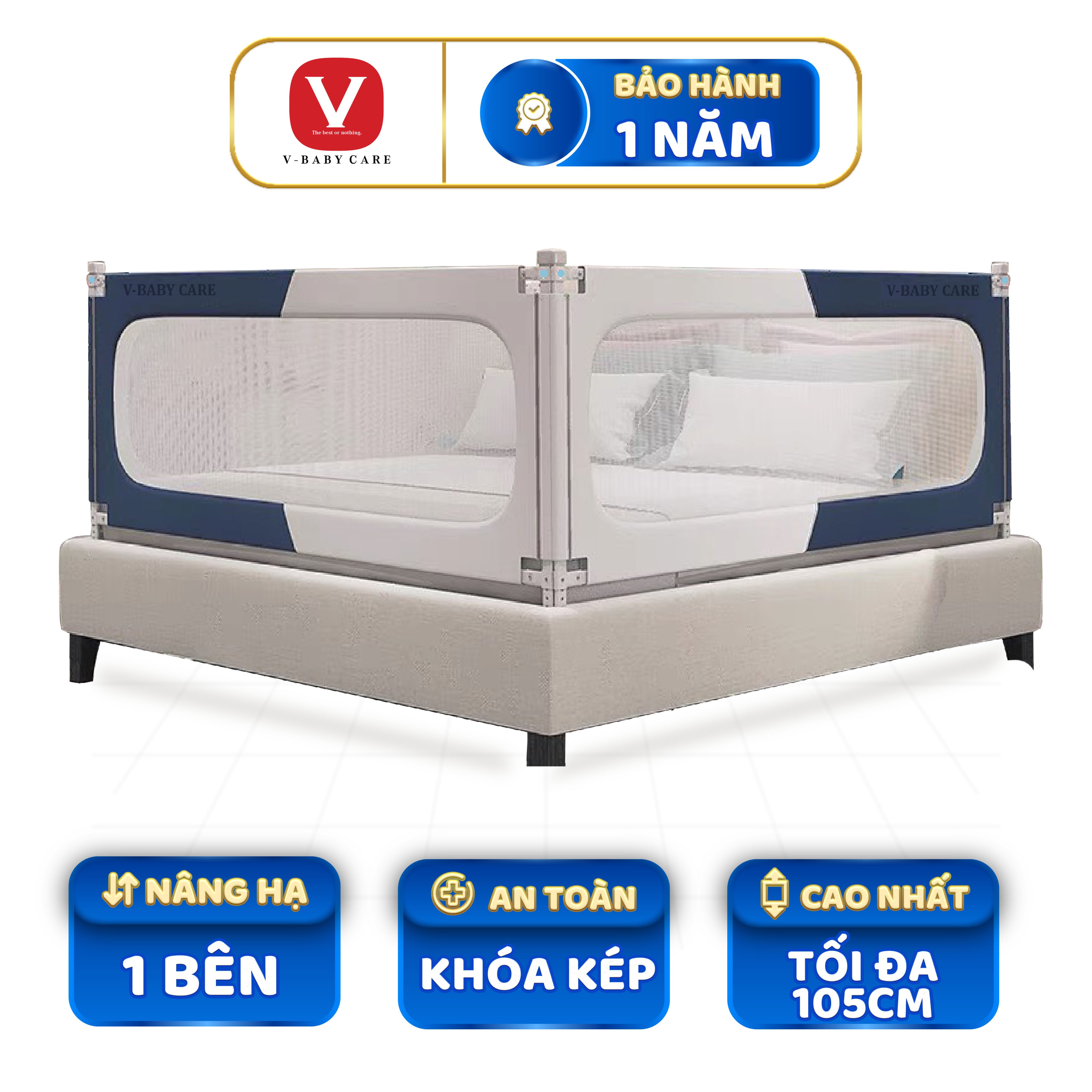 Thanh Chắn Giường VBABY NV01 1 hộp 1 thanh Và N1 Nâng Hạ 1 Bên & 2 Bên và khủng long plus