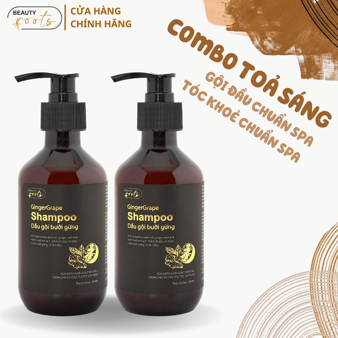 Combo 2 chai dầu gội bưởi gừng giảm gãy rụng, dành cho da đầu yếu
