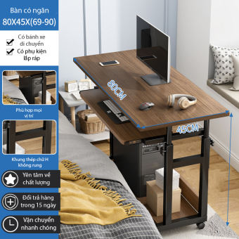 Bàn làm việc thông minh để laptop có bánh xe di chuyển, Bàn học kèm ngăn kéo tiện lợi