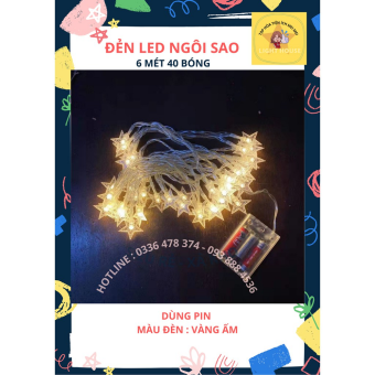 Xả Kho- loại dùng pin AA]Đèn Led Dây TRANG TRÍ DÂY NGÔI SAO 6M40 BÓNG (DÙNG PIN AA