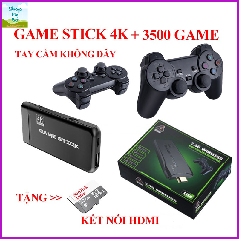 Máy Chơi Game Cầm Tay Không Dây, Stick 4K HDMI 3500 Trò Chơi, Tặng Kèm Thẻ Nhớ 32GB, BH 2 Năm