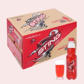 Thùng 24 chai Nước tăng lực STING hương dâu chai 330ml / Lốc 6 chai STING dâu hồng sâm chai 330ml