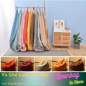 Vỏ Bọc Ghế Lười Hạt Xốp Hình Trái Lê 3ii Home Màu Vàng Size L 100x120cm Vải Tricot Dây Kép AYS