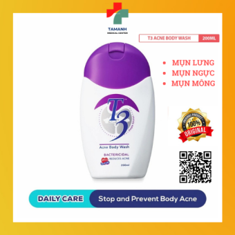 Sữa tắm giảm mụn lưng, mụn ngực, mụn mông, thâm mụn nang lông T3 Acne Body Wash 200ml.