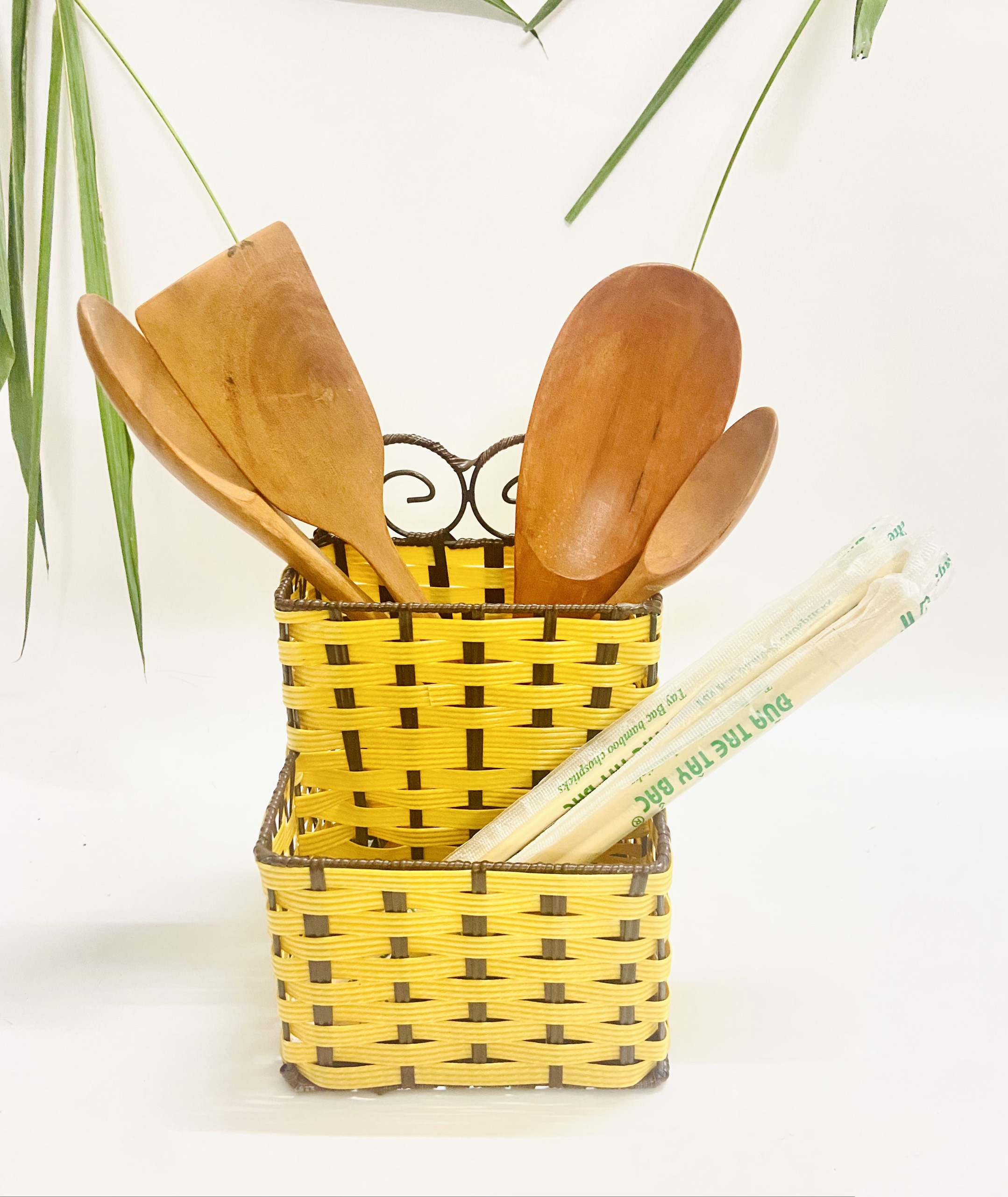 Ống đũa vuông nhựa giả mây đan, ống đũa 2 ngăn