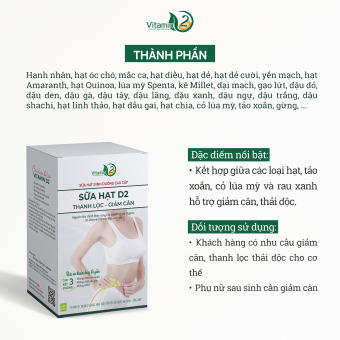 SỮA HẠT D2 THANH LỌC CƠ THỂ 15 GÓI X 40GR - NEW ARRIVAL- CAM KẾT ĐỔI TRẢ