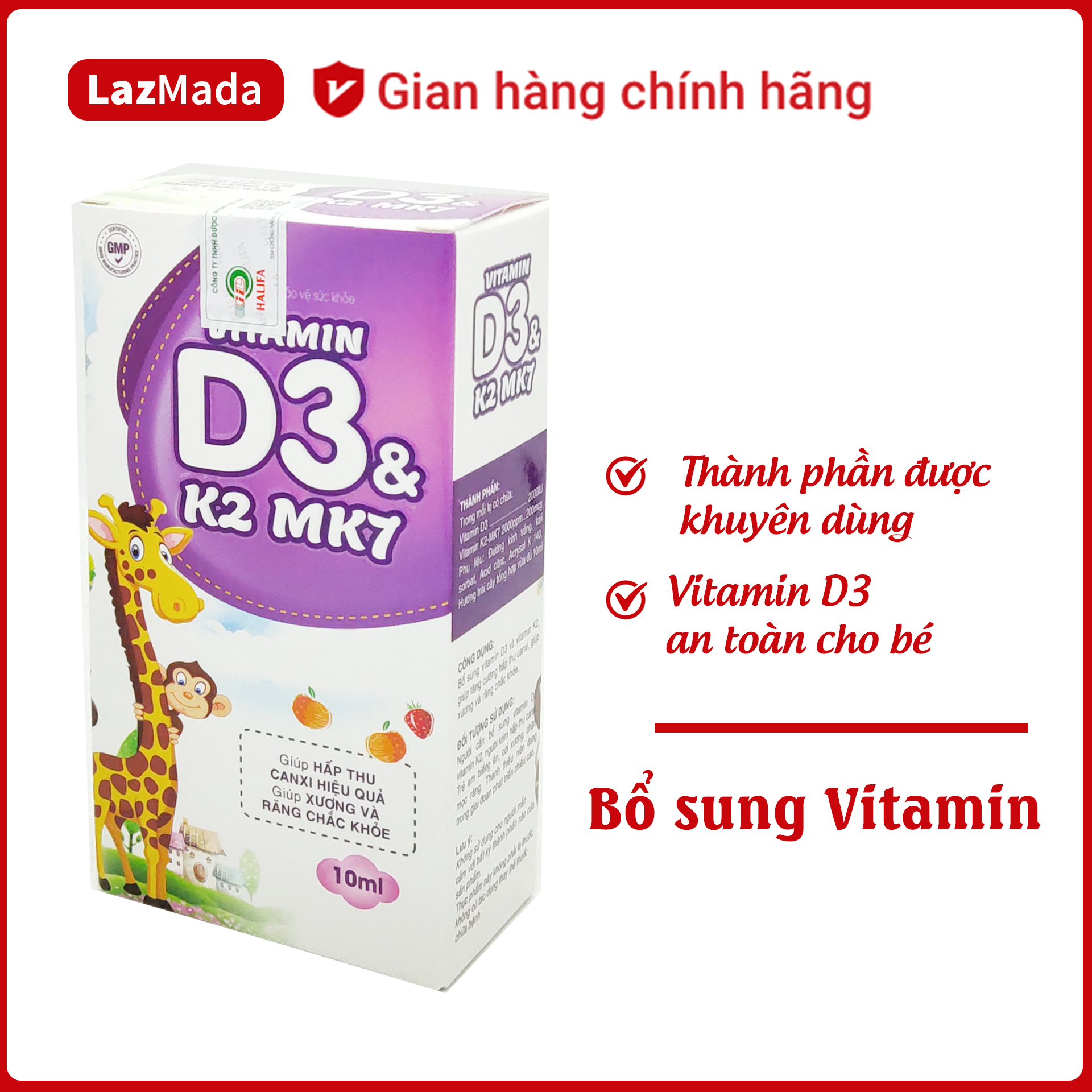 Combo 2 hộp Vitamin D3 K2 Mk7 Nhỏ Giọt - Giúp Bé Hấp Thụ Calci Tăng Sức Đề Kháng Tăng Trưởng Chiều Cao Xương Và Răng Chắc Khỏe - Hộp 10ml - LazMada Pharmacy