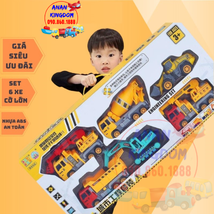 Ô tô đồ chơi trẻ em set 6 xe công trình cứu hoả ô tô đồ chơi cho bé