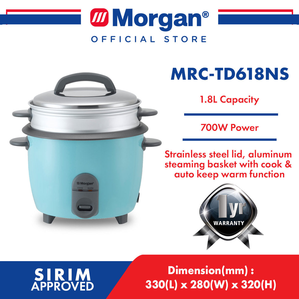 MORGAN MRC-TD618NS TRADITIONAL RICE COOKER 1.8L