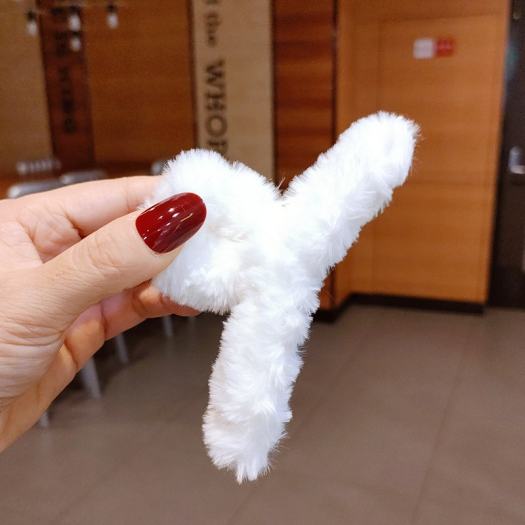 Kẹp tóc càng cua phối lông trơn phong cách Hàn quốc dễ thương