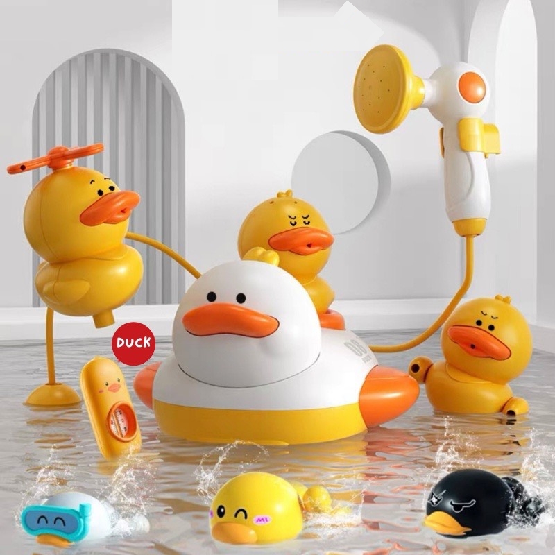 Đồ chơi vịt phun nước, đồ chơi nhà tắm thả bồn tắm cho bé- đồ chơi nhà tắm bi house