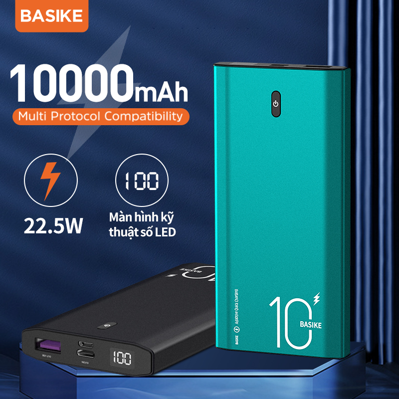 BASIKE PT113P Giá đỡ điện thoại 10000mAh Dự phòng điện thoại với 4 cáp để đi du lịch LED hiển thị kỹ thuật số Ngân hàng điện cho iPhone Huawei Samsung Xiaomi OPPO Vivo Realme Sạc