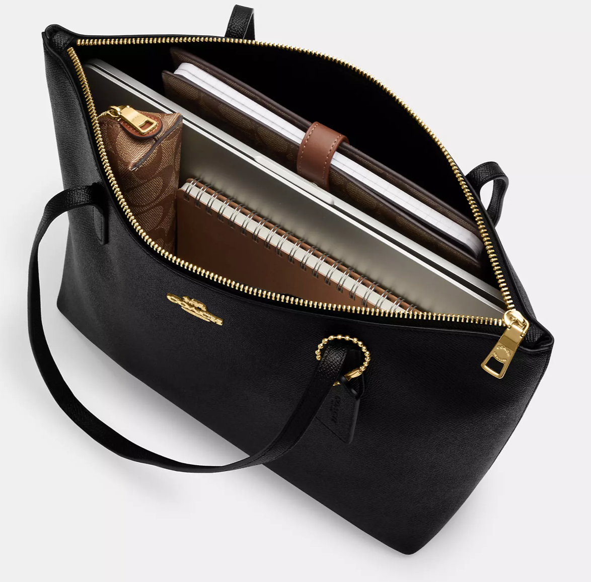 Coach Zip Top Tote In Crossgrain leather 4454 Black Coach Chain