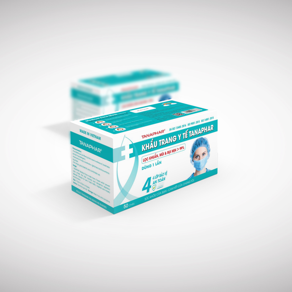 Khẩu trang y tế 4 lớp Tanaphar hộp 50 cái 1 hộp