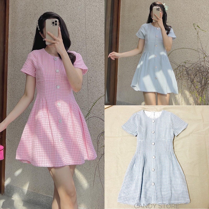 Đầm tweed phối nút