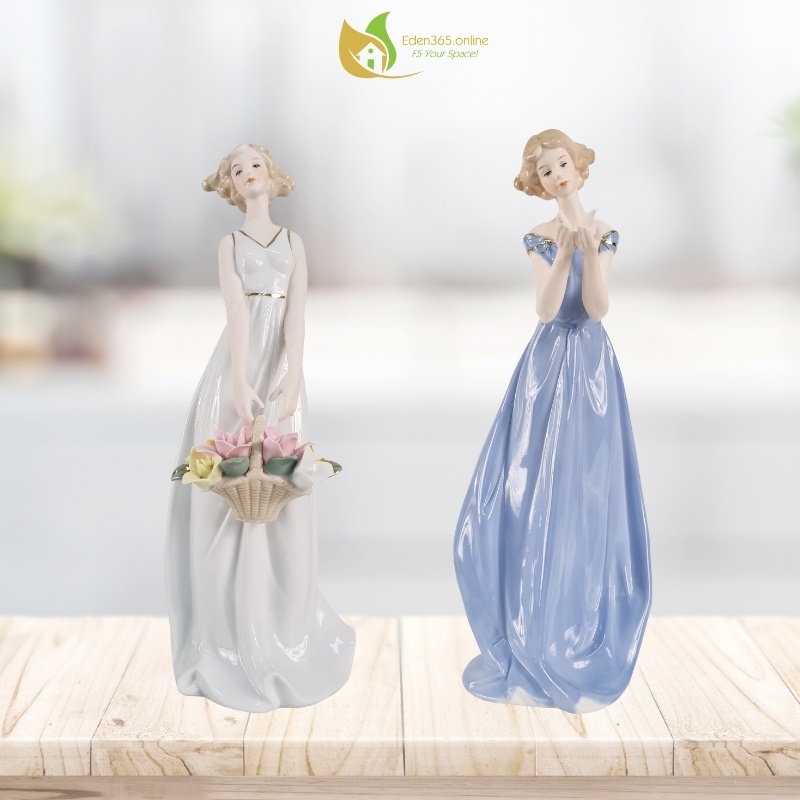 Tượng trang trí, tượng sứ trang trí hình thiếu nữ Châu Âu dạo chơi trong vườn - Trang trí nội thất sang trọng - KT cao