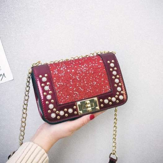 Túi đeo chéo nạm sao óng ánh A035 PKSR (Đỏ)