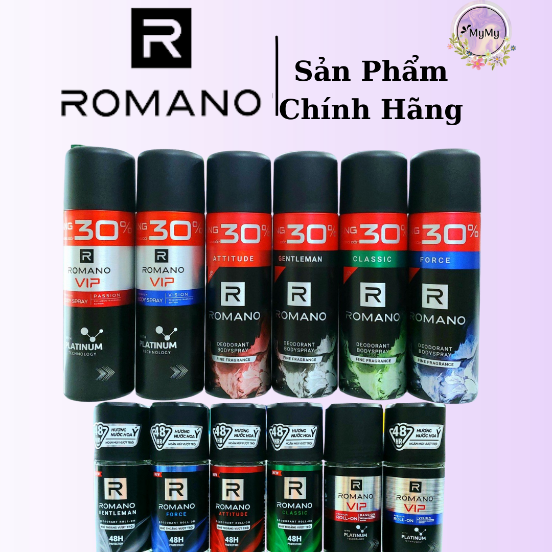 Xịt - lăn khử mùi nam romano 195ml & 50ml - khử mùi mồ hôi mang lại hương thơm nam tính quyến rũ