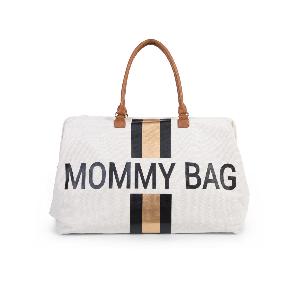 Childhome Diaper Bag Mommy Bag Big Canvas Offwhite Stripes Black/Gold ราคา 4,780 บาท*ส่งฟรี
