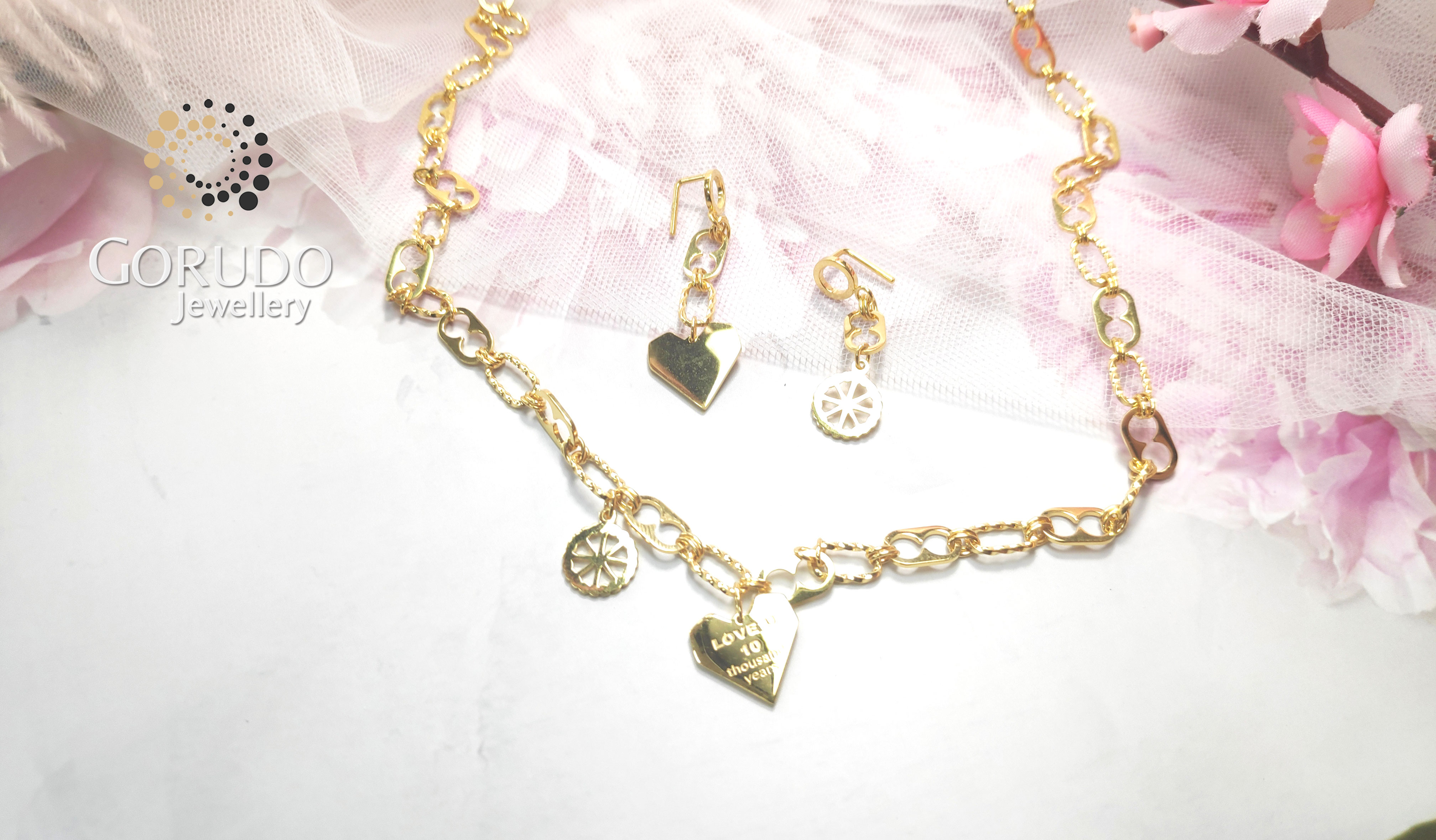 Gorudo Jewellery 999 Pure Gold LOVE U Pendant With Chain + Earring ( Jewellery Set ) · v2