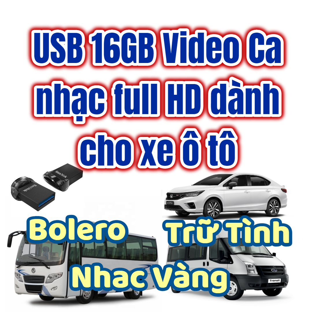 USB Video cho ôtô ca nhạc Full HD 1080 195 Video HD 3 thể loại: Nhạc Vàng Paris By Night, Trử Tình Paris By Night và Bolero VN USB 16GB