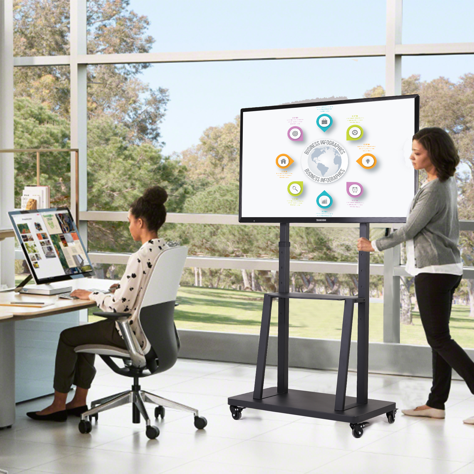 UNHO ขาตั้งพื้นทีวีล้อเลื่อน TV Stand รองรับทีวีขนาด 32-80นิ้ว ขาตั้งทีวี แบบตั้งพื้น เหล็กหนา ปรับความสูง รับน้ำหนักได้ 65กิโ ขาตั้งทีวีเคลื่อ ราคา 2,500 บาท*ส่งฟรี