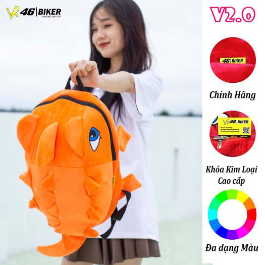 Balo khủng long cam dễ thương vải lưới, vải nhung cỡ trung đựng đồ dùng, sách vở đi học đi chơi - balo nam nữ