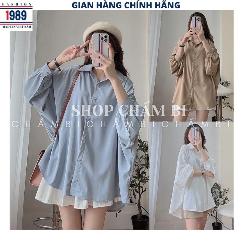 Áo sơ mi nữ 3 mầu form rộng tay bồng -áo sơ mi nữ hàn quốc  Bigsize unisex ullzzang trẻ trung ,áo sơ mi dáng rộng cực chất voan mềm mịn đẹp cực xinh tiểu thư -THỜI TRANG 1989