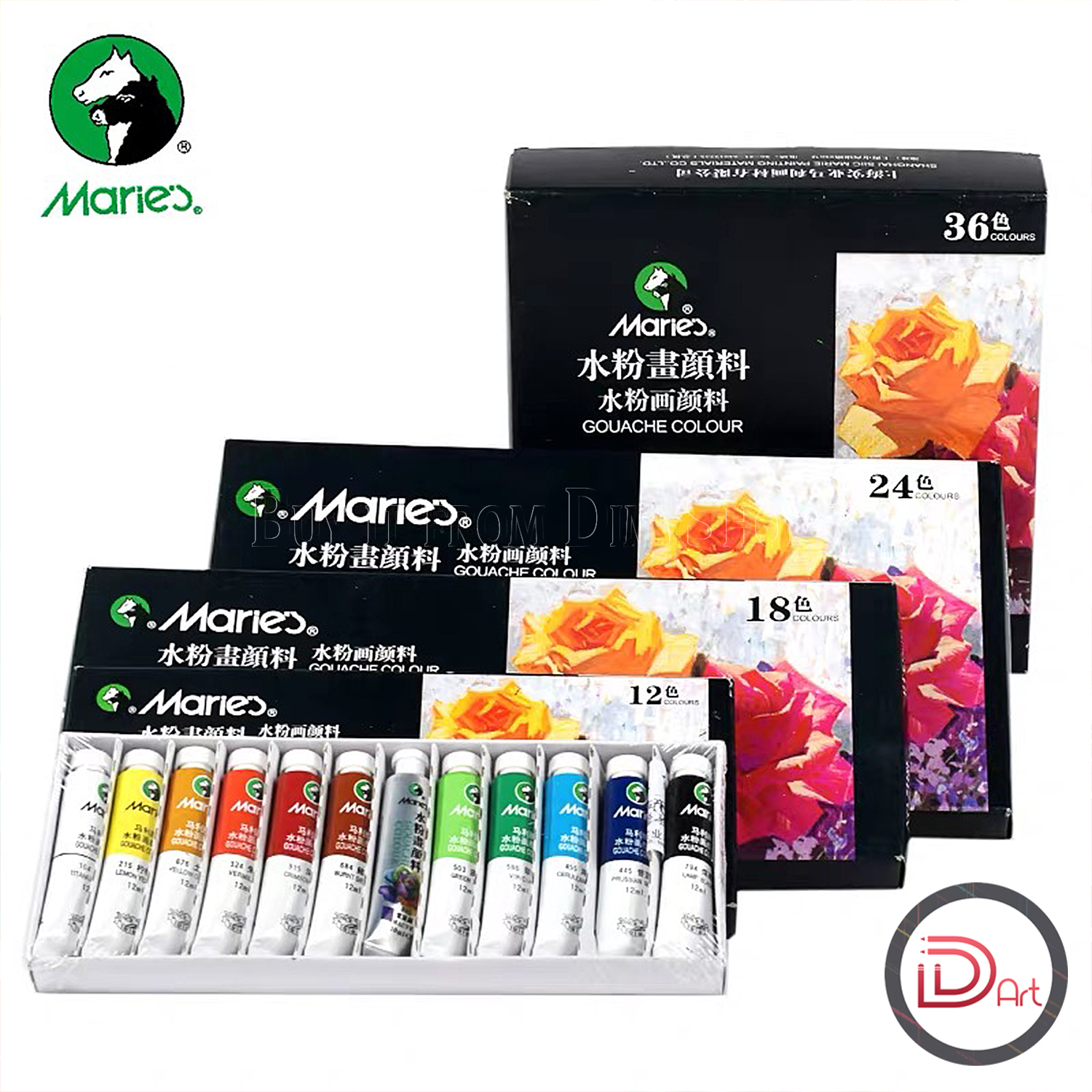 Bộ Màu Gouache MARIE's 12/18/24/36 Màu (Hộp Giấy 12ml)