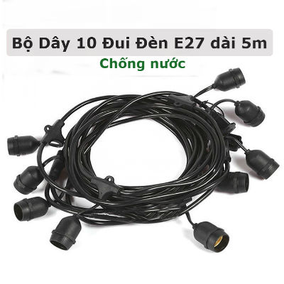Dây đèn trang trí ngoài trời 5m 10 đui, 10m 15 đui, chống nước, lõi đồng, 2 sợi có thể nối lại, trang trí nhà cửa, quán ăn, nhà hàng