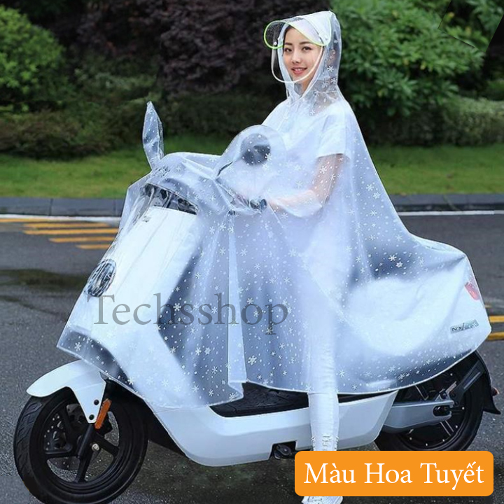 Áo mưa cánh tròn có nón, trùm gương chiếu hậu và đèn trong suốt, Áo mưa đi xe máy cho người lớn, Áo mưa xe máy điện cho học sinh