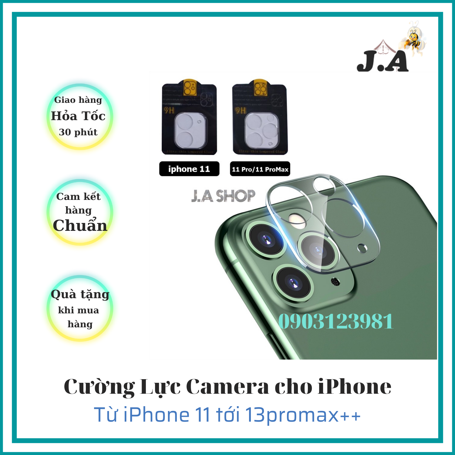 Kính cường lực bảo vệ camera 9h cho iphone 11, 11pro, 11promax, 12mini, 12, 12pro, 12promax