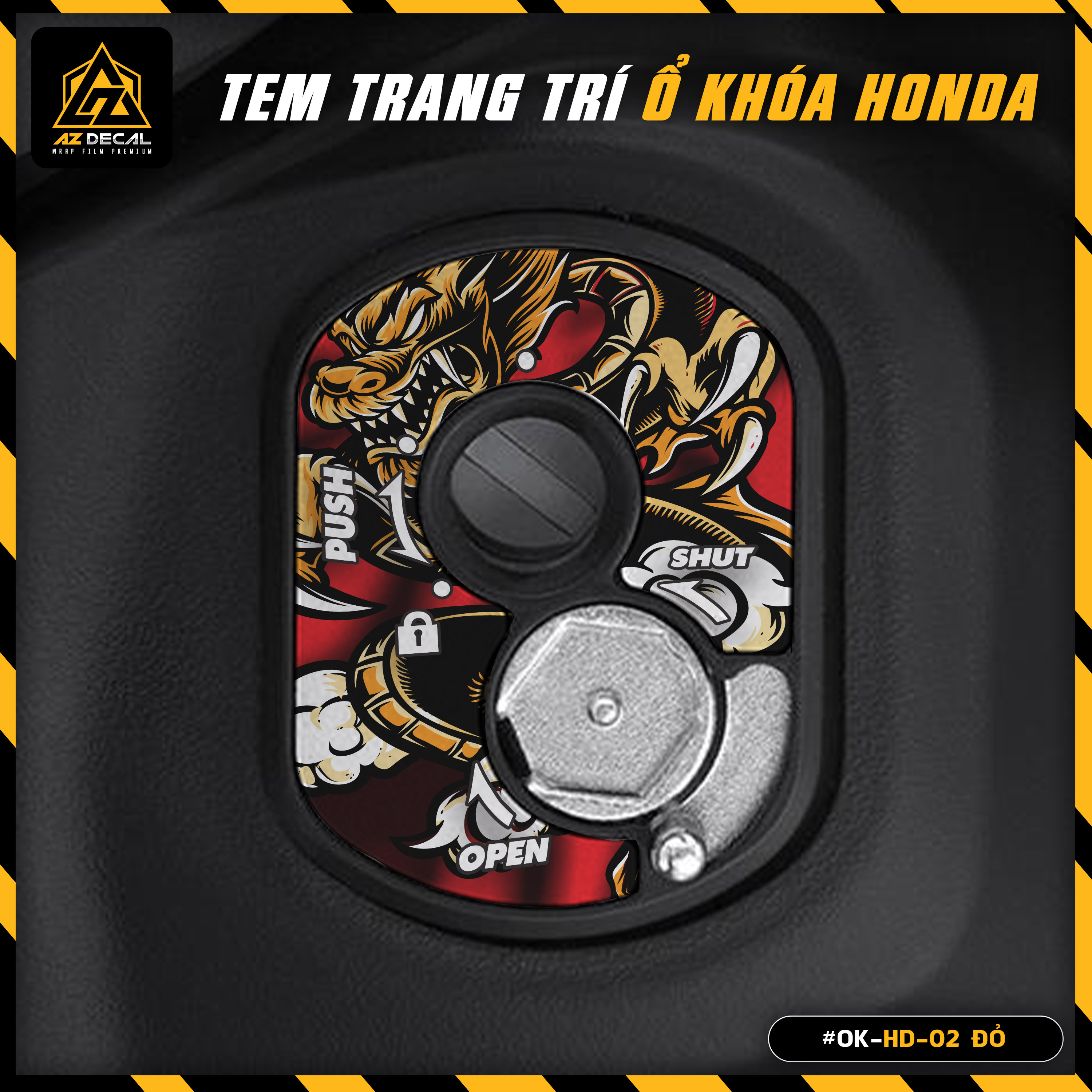 Decal Dán Ổ Khóa Cơ Xe Honda Thiết Kế Rồng Lửa Dragon 02 | OK-HD-02 | Tem Trang Trí Ổ Khóa Các Dòng 