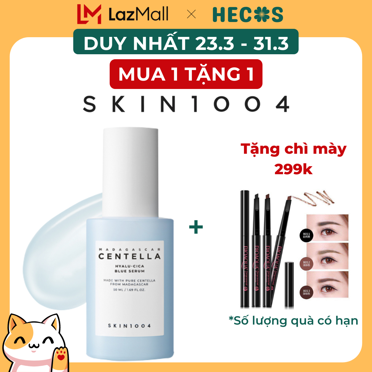 Tinh chất dưỡng cấp ẩm SKIN1004 rau má 50ml dưỡng ẩm, dịu nhẹ Madagascar Centella Hyalu-cica Blue Serum - HECOS