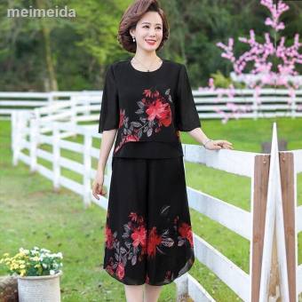 Bộ quần áo trung niên dành cho mẹ / Bộ quần áo trung niên nữ / Bộ quần áo cho mẹ / Bộ đồ ống rộng cho mẹ / Quần áo tặng mẹ U50 / Thời trang mùa hè cho mẹ