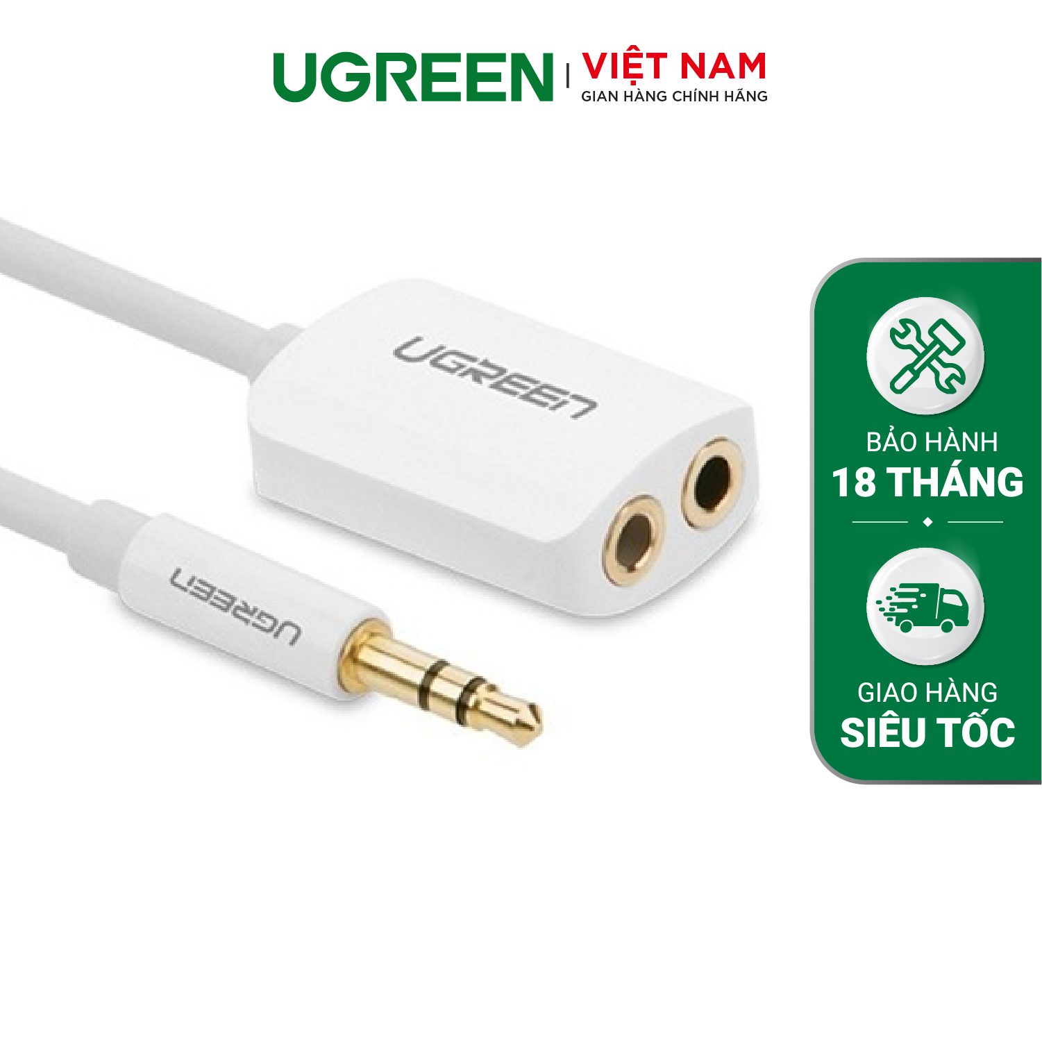 Cáp âm thanh chia 1 đầu jack 3.5mm đực sang hai đầu jack 3.5mm cái dài 20cm ugreen 10738