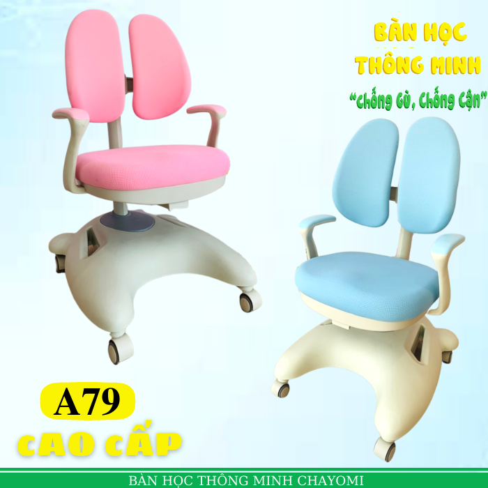 Ghế ngồi chống gù học sinh cao cấp Chayomi A79 - Hồng ( Chống cong vẹo cột sống ) 5 bánh xe khóa trọng lực