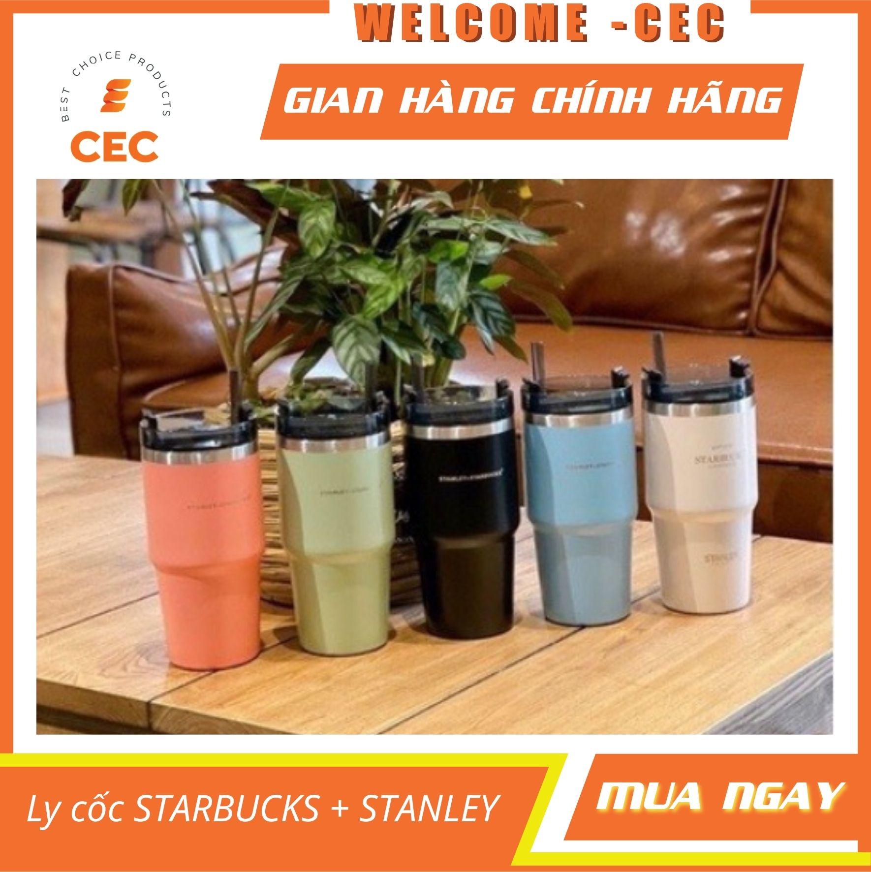 [FreeShip] Ly cốc STARBUCKS + STANLEY 600ml - Cốc giữ nhiệt inox 304 tặng kèm ống hút nhựa LSS05 [CEC Store]