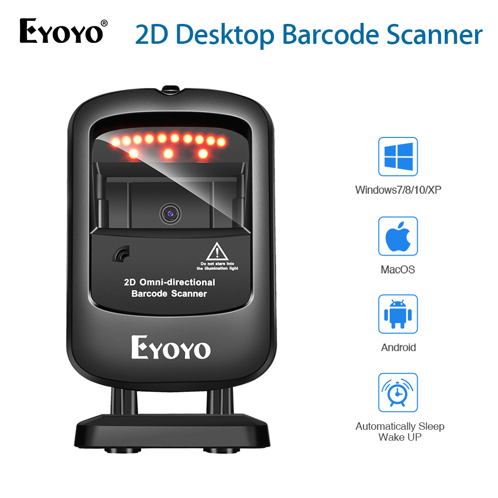 Eyoyo Handsfree Omnidirectional 1D 2D Desktop Barcode Scanner with USB Cable Automatic Image Screen QR Code Scan Reader for Supermarket Library Retail Store - ยี่ห้อ Eyoyo ราคา 2,499 บาท*ส่งฟรี