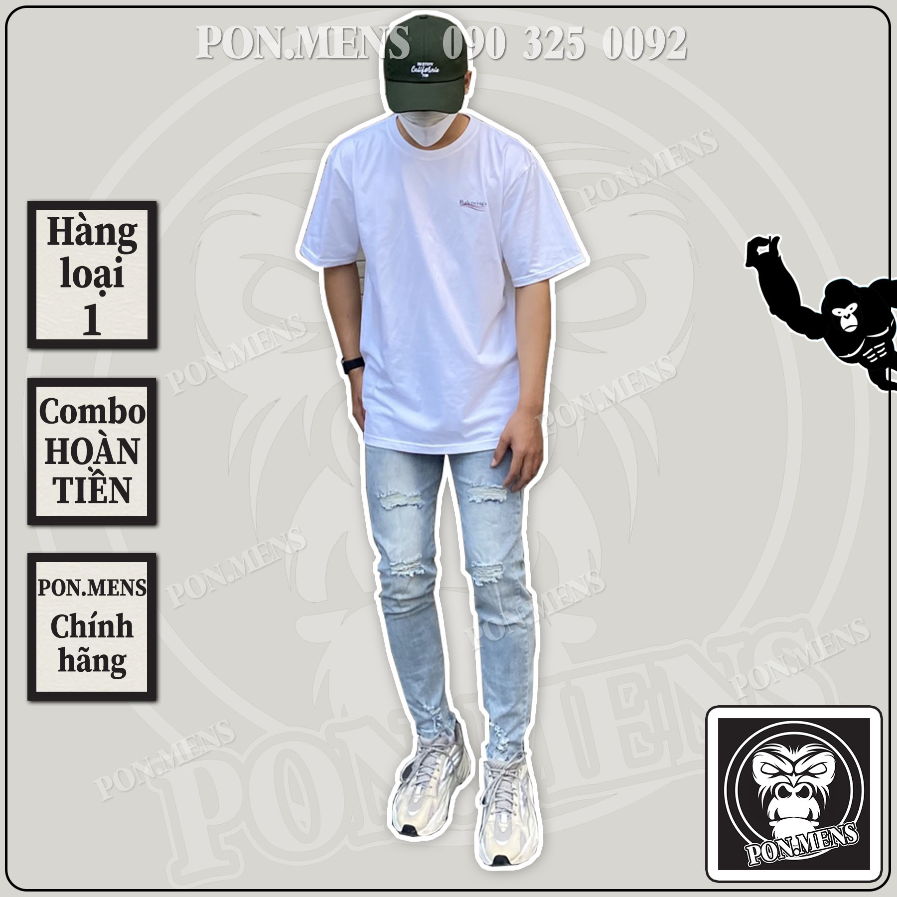 Quần jean rách nam co giãn tốt màu xanh nhạt Pon.mens