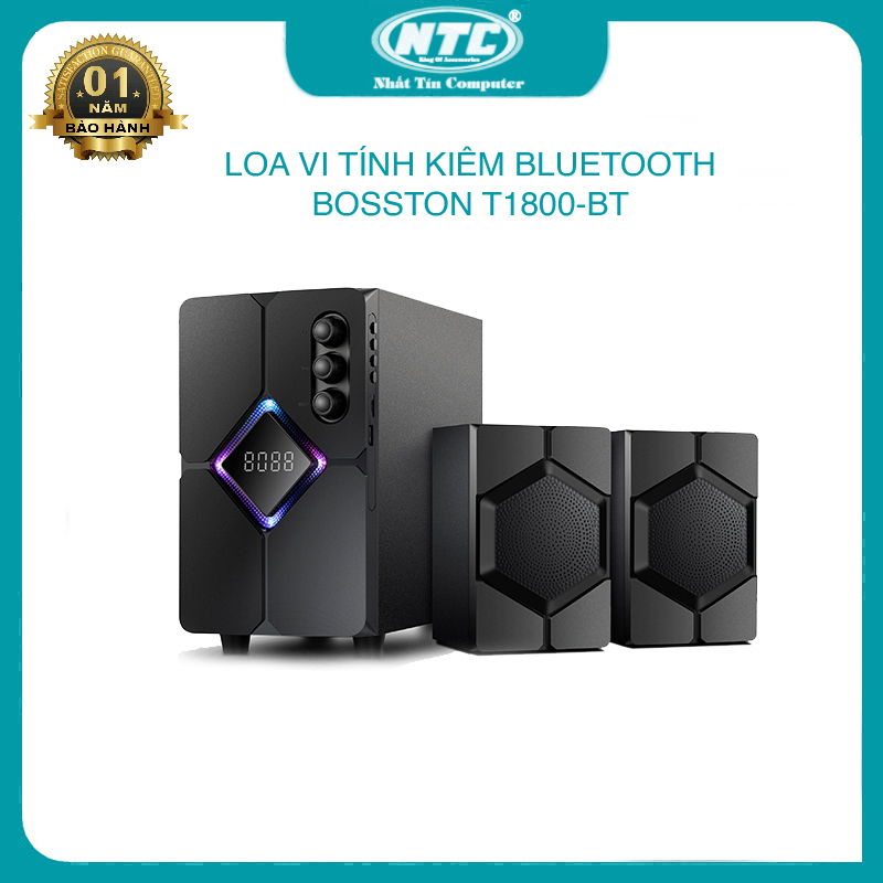 [DUY NHẤT 15.04 - NHẬP MÃ LAZSOCIALSALE1504 GIẢM 15% CHO ĐƠN 500k] Loa vi tính 2.1 kiêm Bluetooth USB thẻ nhớ Bosston T1800-BT 40W led RGB 7 màu, dùng nguồn 220V (Đen) - Nhất Tín Computer