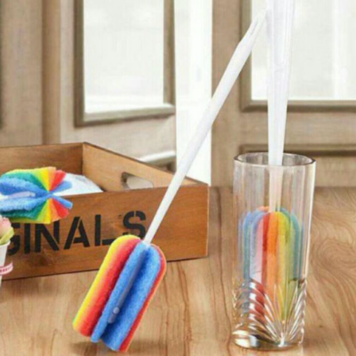 Cọ Rửa Ly 7 Màu Cầu Vòng, Cọ rửa ly tách bình sữa cọ rửa cứng cáp rửa sạch sẽ, xốp rửa ly, cước rửa ly