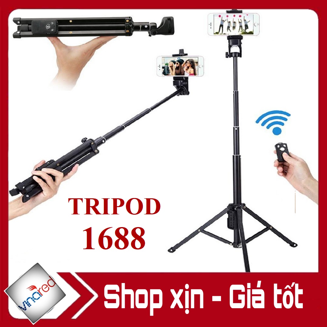 Gậy Tripod 3 Chân Đa Năng 1688 Có Remote Bluetooth - Gậy Chụp Hình Kiêm Chân Đế Kẹp Điện Thoại, Máy Ảnh