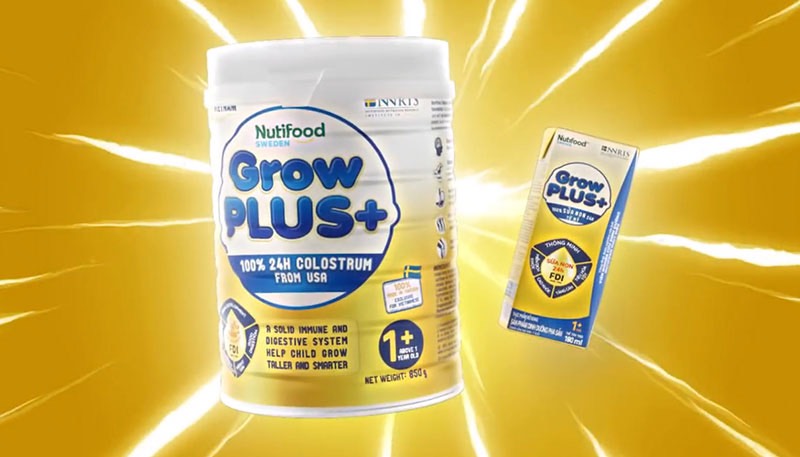 Sữa bột Nutifood Growplus trên 1 tuổi sữa non - Vàng 850g