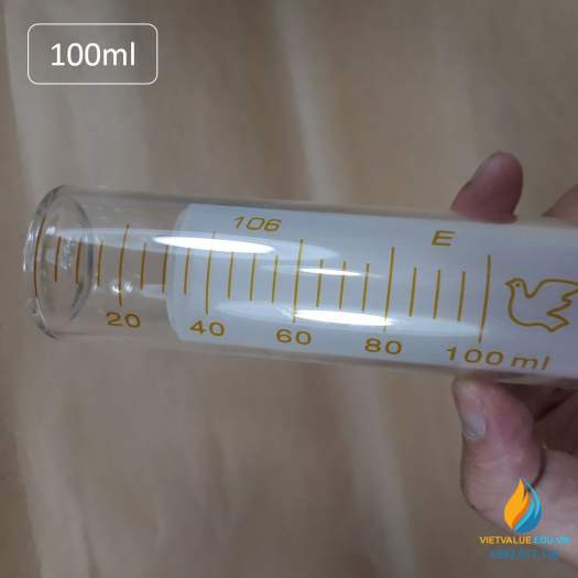 Bơm tiêm thủy tinh dung tích 100ml, xy lanh thủy tinh thí nghiệm hãng Bomex
