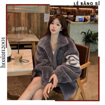 Áo khoác lông phối màu kẻ ngang cá tính, , áo lông cừu mùa đông, áo khoác lông cừu cổ trụ cổ đứng, áo khoác lông vũ, áo lông mũ gấu, áo lông cừu tai thỏ, áo lông cừu 2 mặt