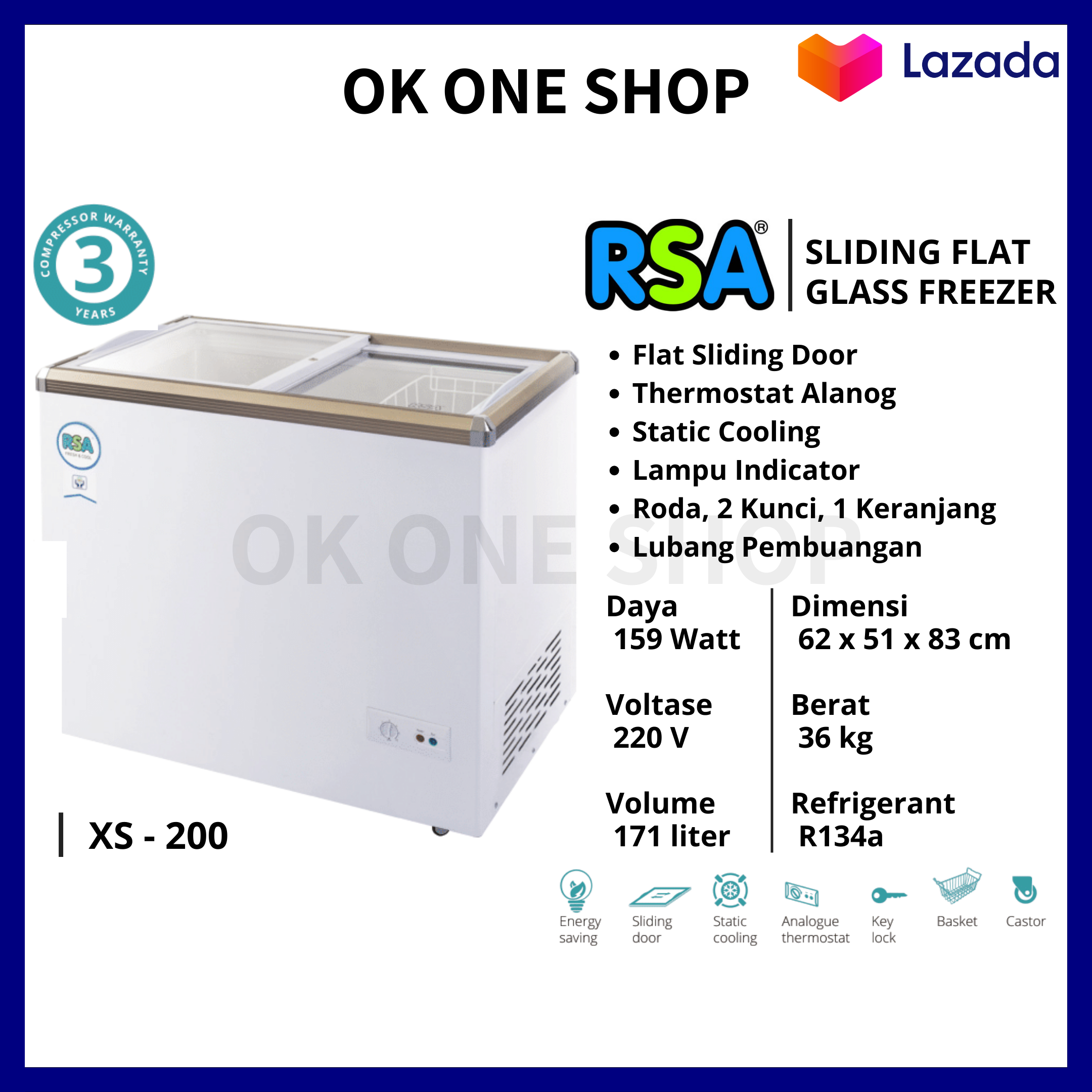 freezer rsa 200 liter sliding