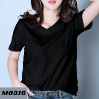 Áo thun trơn nữ Trung Niên cổ tim chất liệu cotton cao cấp co giãn Thương hiệu Thiều Hoa M0316